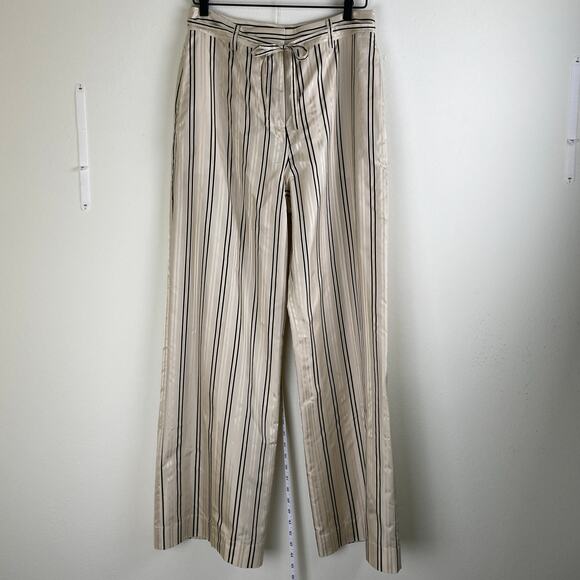 FRAME Silk Safari Pants Size 12 Cream Black Striped Jacquard Wide Leg Career - Picture 7 of 16